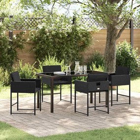 vidaXL Conjunto de Jantar 5 Peças com Almofadas Preto Rattan PE