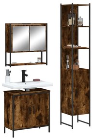 vidaXL 3 pcs conjunto de móveis WC madeira processada carvalho fumado