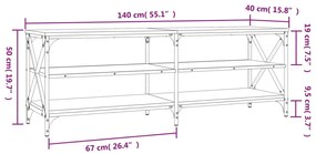 Móvel p/ TV 140x40x50 cm derivados de madeira cinzento sonoma
