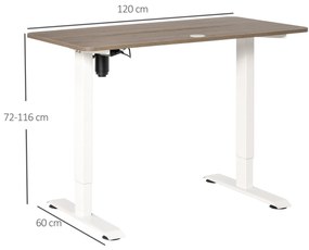 Secretária elétrica de pé Mesa ajustável em altura para escritório com 4 teclas de memória automática inteligente 120x60x72-116 cm moldura branca