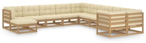 vidaXL 11 pcs conj. lounge jardim almofadões pinho maciço castanho mel