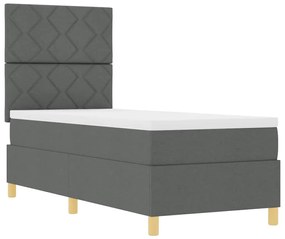 Cama Box Spring com Colchão &amp; LED Cinza Escuro 80x200 cm Tecido