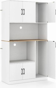 Armário de armazenamento Cozinha 100 x 40 x 180 cm com tomada elétrica 4 armários Compartimento aberto Branco