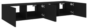 Móveis de parede p/ TV com luzes LED 2 pcs 80x35x31 cm preto