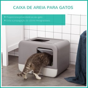 PawHut Caixa de Areia para Gatos Caixa de Areia Fechada para Gatos com Entrada Dianteira e Saída Superior Bandeja Removível e Pá 53x40x40cm Roxo Acinzentado