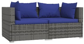 3 pcs conjunto lounge de jardim c/ almofadões vime PE cinzento