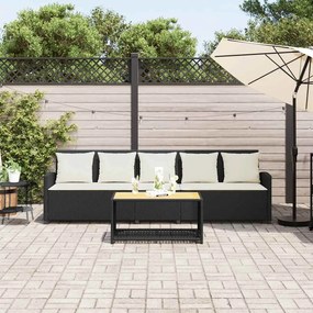 Sofá de jardim 5 lugares com almofadões vime PE preto