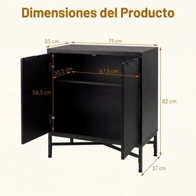 Aparador de 2 Portas, 71 x 35 x 82 cm, Prateleira Ajustável em 5 Níveis, Preto