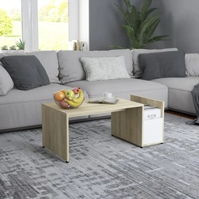 vidaXL Mesa centro 90x45x35 cm contraplacado branco e carvalho sonoma