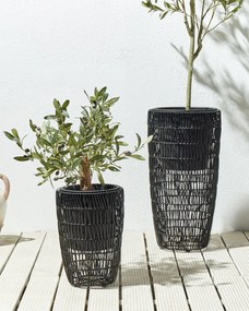 Conjunto de 2 vasos para plantas em rattan preto CHELONE Beliani
