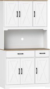 HOMCOM Armário Alto de Cozinha Móvel Auxiliar de Cozinha com Bancada Aberta para Micro-Ondas 2 Gavetas 94x39,5x175,2 cm Branco | Aosom Portugal