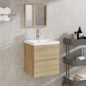 vidaXL Armário de casa de banho com lavatório e espelho cor sonoma