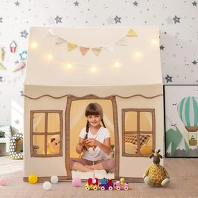 Tenda de brincar para crianças 134 x 118 x 100,5 cm com luzes LED em forma de estrela e tapete antiderrapante com 2 janelas para maiores de 3 anos Caf