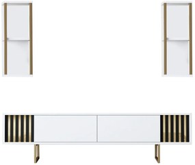Conjunto de Mobiliário de Sala de Estar Gold Line – Branco e Dourado –