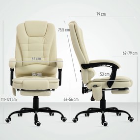 Cadeira de escritório com função de massagem, com altura ajustável, encosto reclinável e comando com fio, bege