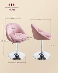 Cadeira toucador regulável com encosto e base cor-de-rosa pastel