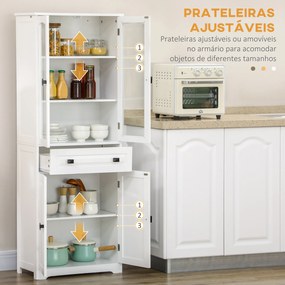 Armário de Cozinha com 4 Portas 1 Gaveta e 2 Prateleiras Ajustáveis para Sala de Jantar 60x30x160 cm Branco