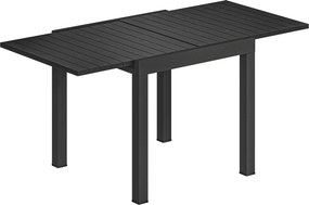 Mesa de Jantar Exterior Extensível 80/160 cm para 4-6 Pessoas de Alumínio com Tampo de Ripas Efeito Madeira Preto