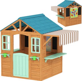 AIYAPLAY Casa Infantil para Exterior e Interior de Madeira com Balcão Floreiras Quadro Janelas 142x120x141,5 cm Madeira | Aosom Portugal