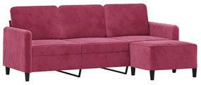 Sofá de 3 lugares com apoio de pés 180 cm veludo vermelho tinto