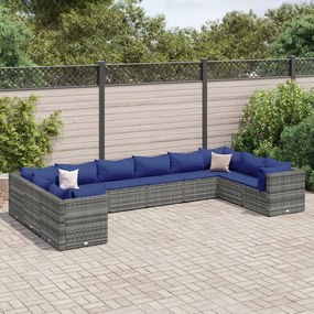 vidaXL 10 pcs conjunto lounge de jardim c/ almofadões vime PE cinzento