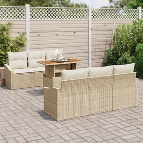 Conjunto de Sofá de Jardim 7 Peças com Almofadas Bege em Rattan Sintét
