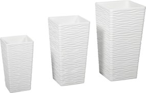 Outsunny Conjunto 3 Vasos de Exterior Empilháveis com Padrão Ondulado em Plástico, 42/55/65 cm, Branco | Aosom Portugal
