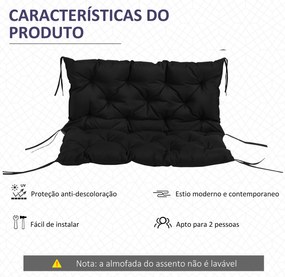 Almofada para Banco com Encosto 100x98x8 cm Almofada de Banco de 3 Lugares com 6 Cordões de Fixação para Jardim