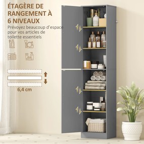 Armário de casa de banho 40 x 35 x 180 cm tipo coluna com 2 portas e 4 prateleiras ajustáveis, cinzento