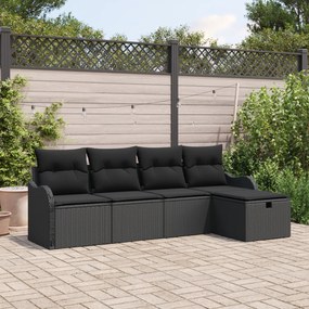 Conjunto de Sofás de Jardim com Almofadas 5 Peças Rattan Poliéster Pre