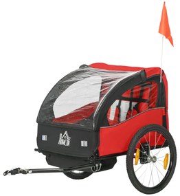 Reboque de Bicicleta para Crianças acima de 18 Meses com 2 Lugares com Cinto de Segurança e Armazenamento 140x88x90cm Vermelho