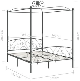 Estrutura de cama com dossel 160x200 cm metal cinzento