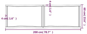 Tampo mesa 200x60x6 carvalho tratado borda viva cinza-escuro