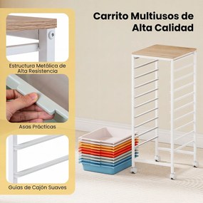 Carrinho Organizador, 37 x 32,5 x 85 cm, 10 Gavetas Removíveis, Multicolor