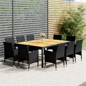 vidaXL 11 pcs conjunto de jantar para jardim vime PE preto
