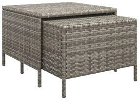 3 pcs conjunto lounge de jardim c/ almofadões vime PE cinzento