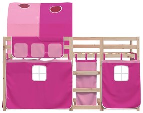 Beliche com cortinas 80x200 cm madeira de pinho maciça rosa