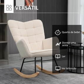 Cadeira Baloiço com Oscilação de 40° Pés de Madeira de Faia e Estrutura de Aço Carga Máxima 120 kg 71x92x101 cm Bege