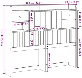 Cabeceira com arrumação 120 cm madeira de pinho maciça branco