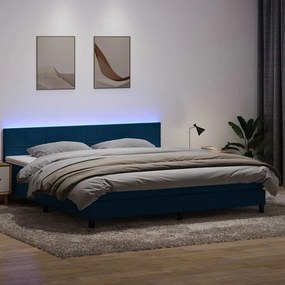 vidaXL Cama box spring c/ colchão e LED 200x210 cm veludo azul-escuro