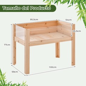Floreira de madeira elevada com pernas, orifícios de drenagem e painéis acrílicos Canteiro de frutas e legumes 100 cm x 59 cm x 77 cm Natural