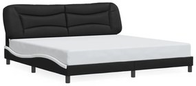 Estrutura cama c/ luz LED 200x200 cm couro artif. preto/branco