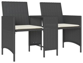 Sofá de jardim de 2 lugares com mesa e bancos vime PE preto