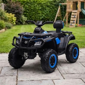 Moto 4 elétrica para crianças até 6 anos bateria de lítio de 24 volts, 4x4, pneus de borracha, banco em pele Azul