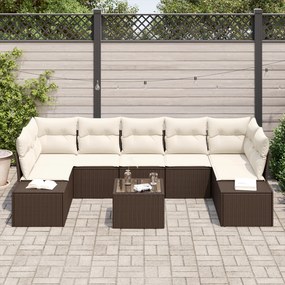 Conjunto de Sofá de Jardim com 8 Peças e Almofadas Castanho em Rattan
