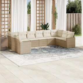10 pcs conjunto de sofás p/ jardim com almofadões vime PE bege