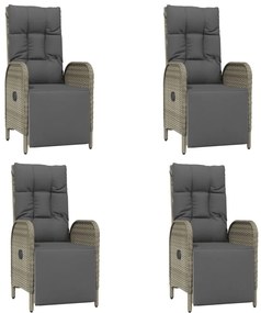 5 pcs conjunto de jantar p/ jardim c/ almofadões vime PE cinza