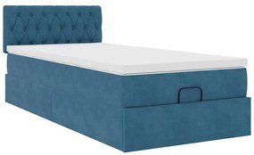 Estrutura de cama otomana com colchão azul escuro Veludo