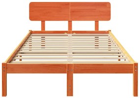 Cama com Cabeceira Marrom Encerada 120 x 190 cm em Madeira de Pinho Só