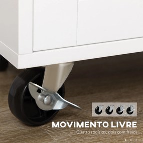 Carrinho de Cozinha com Prateleira Interior Ajustável Gaveta Barra e Suporte para Temperos 109x40x89 cm Branco